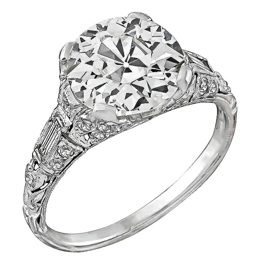 Antique 2.02 Carat Old European Cut Diamond Platinum Engagement Ring