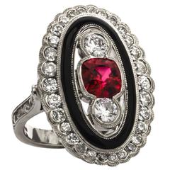 One of a Kind 1.77 Carat Red Spinel Diamond Enamel Platinum Ring