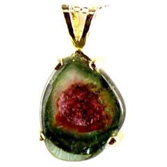 Watermelon Tourmaline 14kt Yellow Gold Pendant on Tourmaline Necklace