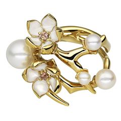 Shaun Leane Diamond and Pearl Gold Vermeil Cherry Blossom Ring