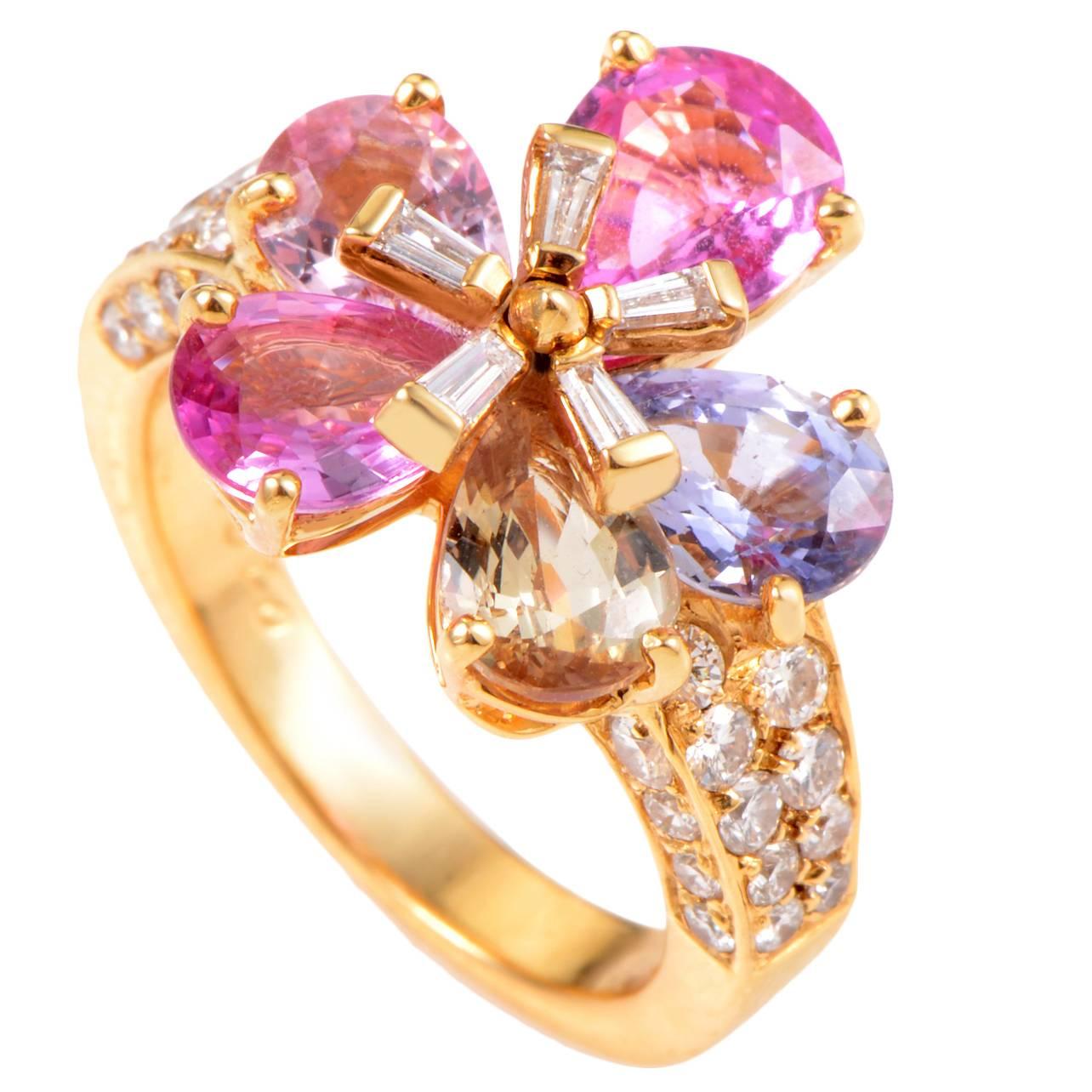 Bulgari Sapphire Diamond Gold Petal Ring