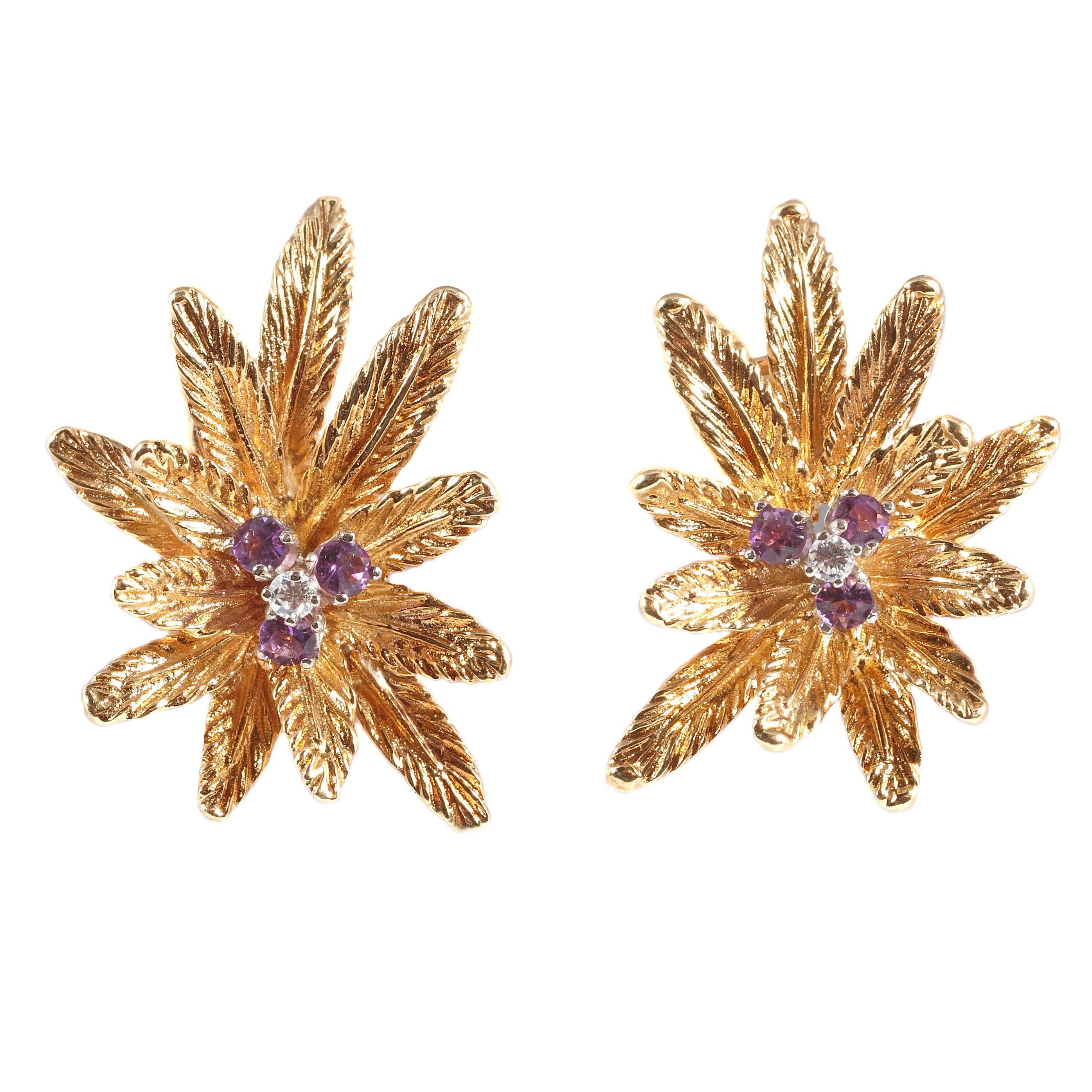 1960s Tiffany & Co. Amethyst Diamond Gold Earrings