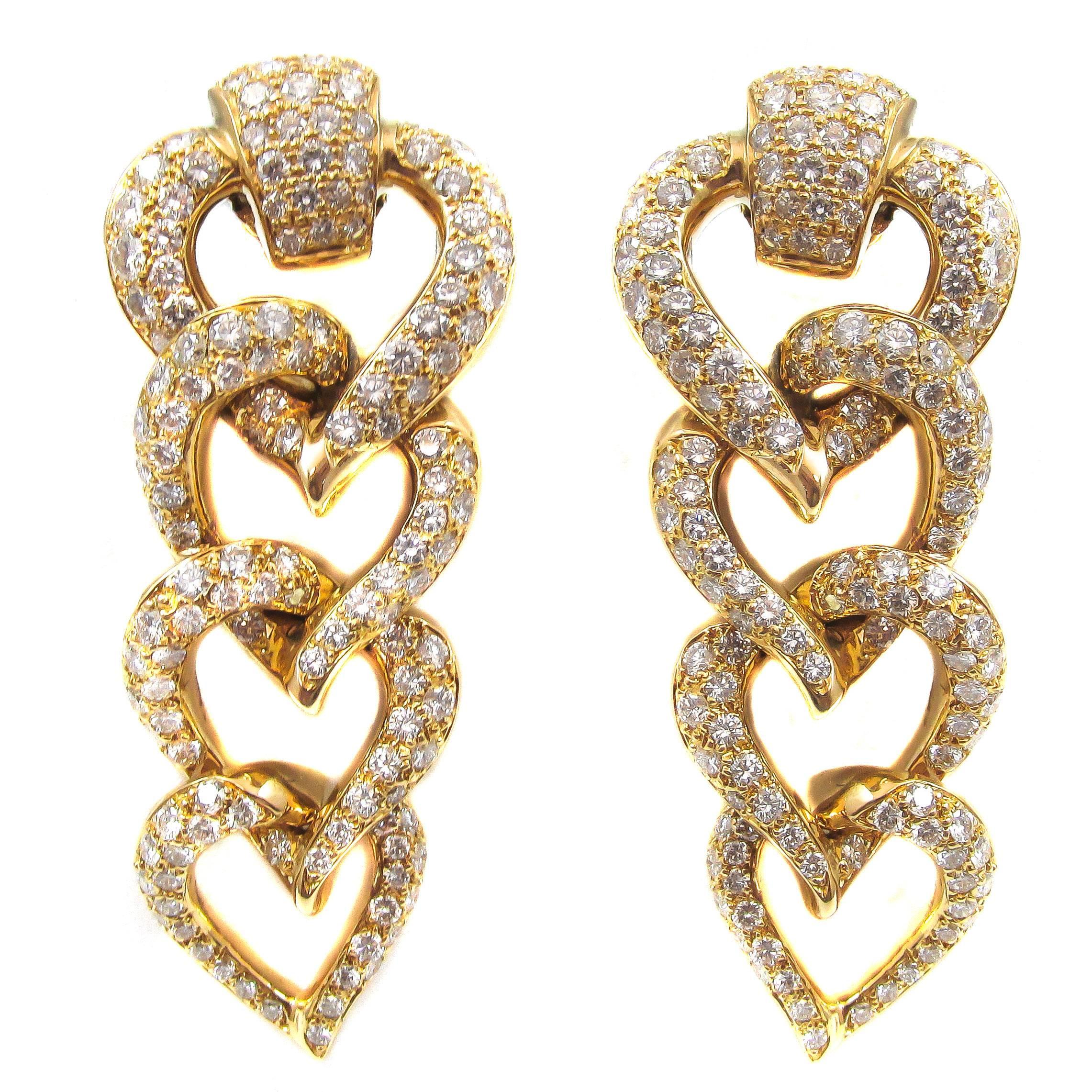 Mellerio  Paris Diamond Entwined Heart Yellow Gold Earrings