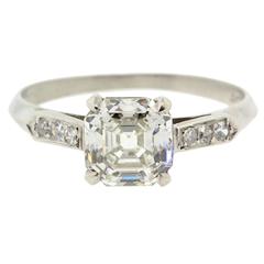 Retro 1940s 1.53 Carat GIA Cert Asscher Cut Diamond Platinum Ring