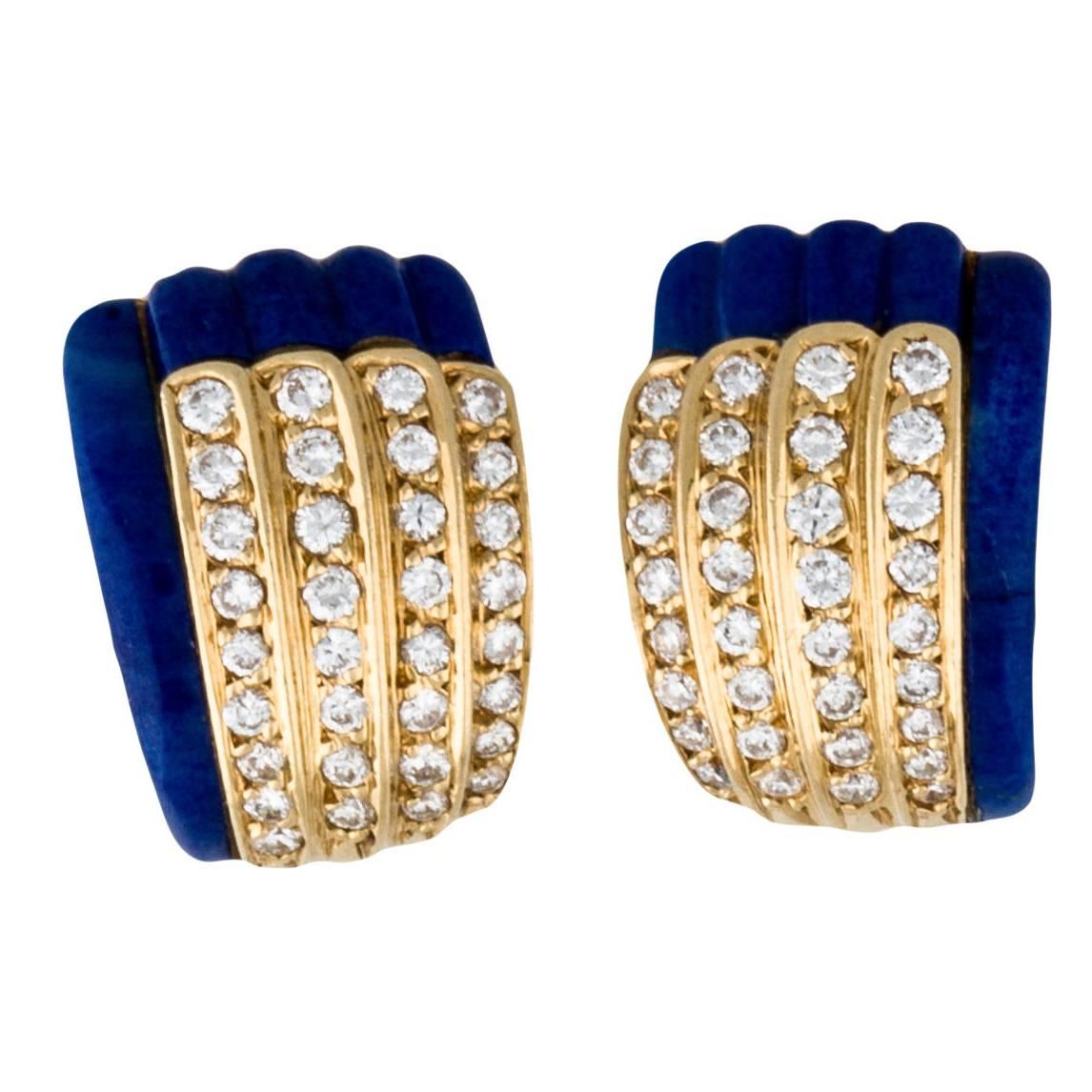 Van Cleef & Arpels Lapis Lazuli Diamond Gold Clip-On Earrings