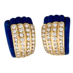 Van Cleef & Arpels Lapis Lazuli Diamond Gold Clip-On Earrings