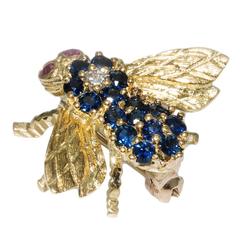 Rosenthal Sapphire Ruby Diamond Gold Bee Pin