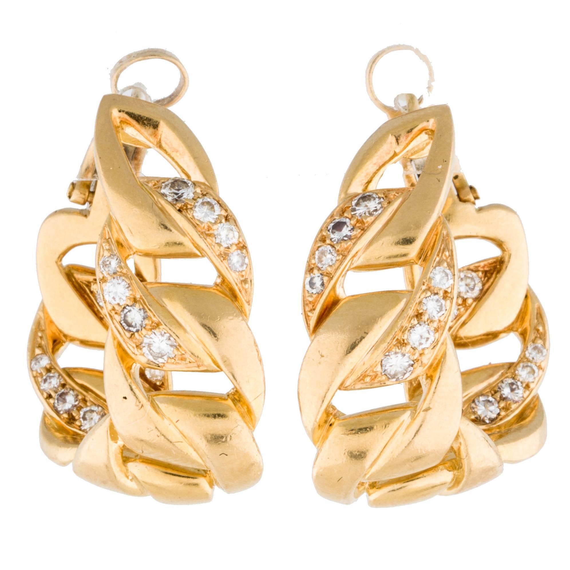 Cartier Diamond Gold Huggies Earrings
