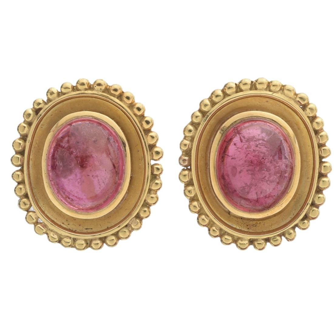 Pink Tourmaline Gold Earclips