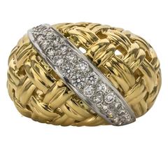 Gemlok by Gemveto .47 Carat Diamond Gold Platinum Basket Weave Ring