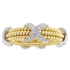 Tiffany & Co. Schlumberger Rope Three Row Diamond Gold Platinum X Ring