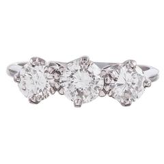 1.50 Carat Three Stone Round Brilliant Cut Diamond Gold Ring