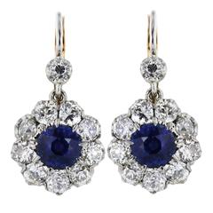 2.31 Carat Sapphires 3.10 Carat Diamonds Gold Drop Earrings
