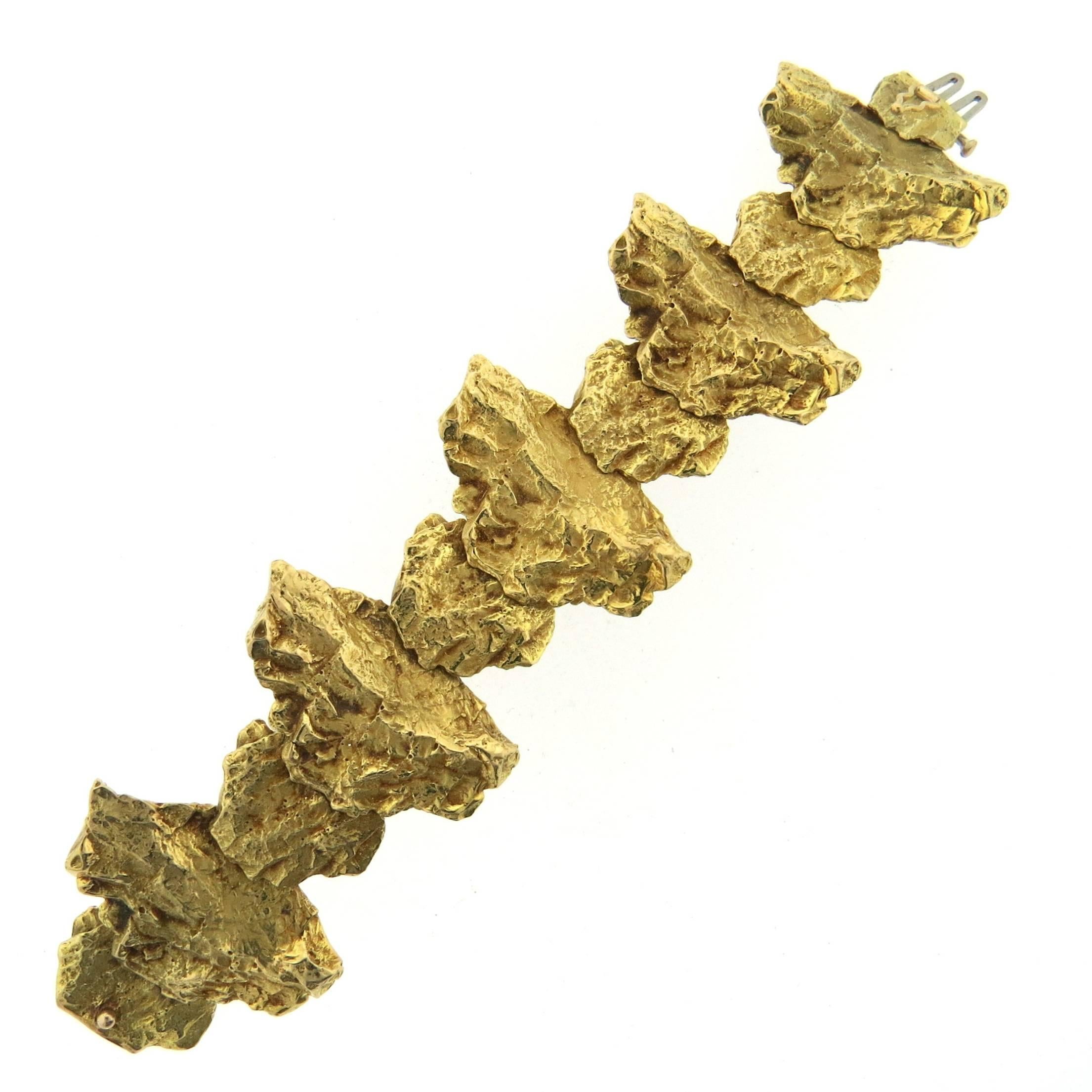 1970s Alfred Karram New York Chunky Gold Free Form Organic Bracelet