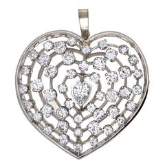 Diamond Platinum Heart Brooch Pendant 8