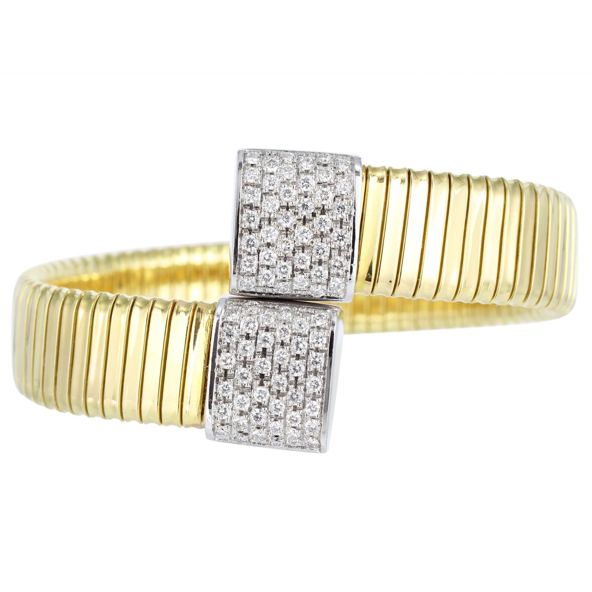 Diamond Gold Flexible Bypass Cuff Bracelet For Sale