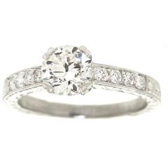 Vintage Elegant GIA Cert Diamond Platinum Engagement Ring 