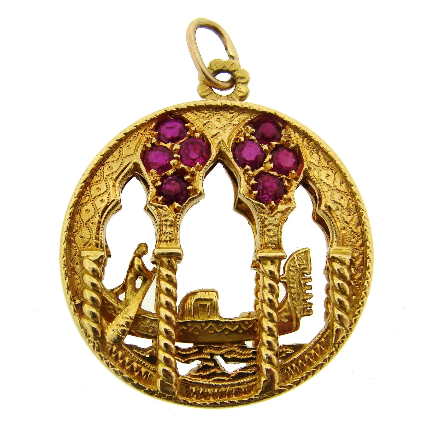 1950s Nardi Ruby Gold Venetian Pendant