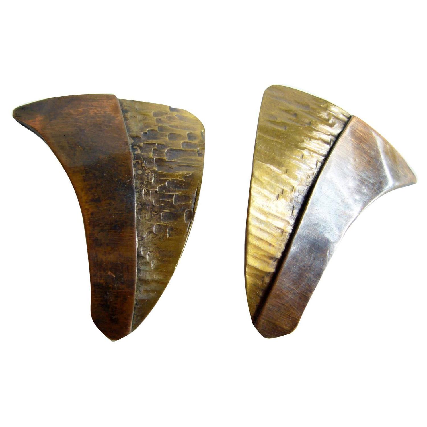 Art Smith Copper Brass Modernist Earrings For Sale at 1stdibs
