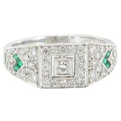 Art deco style Diamond and Emerald Ring