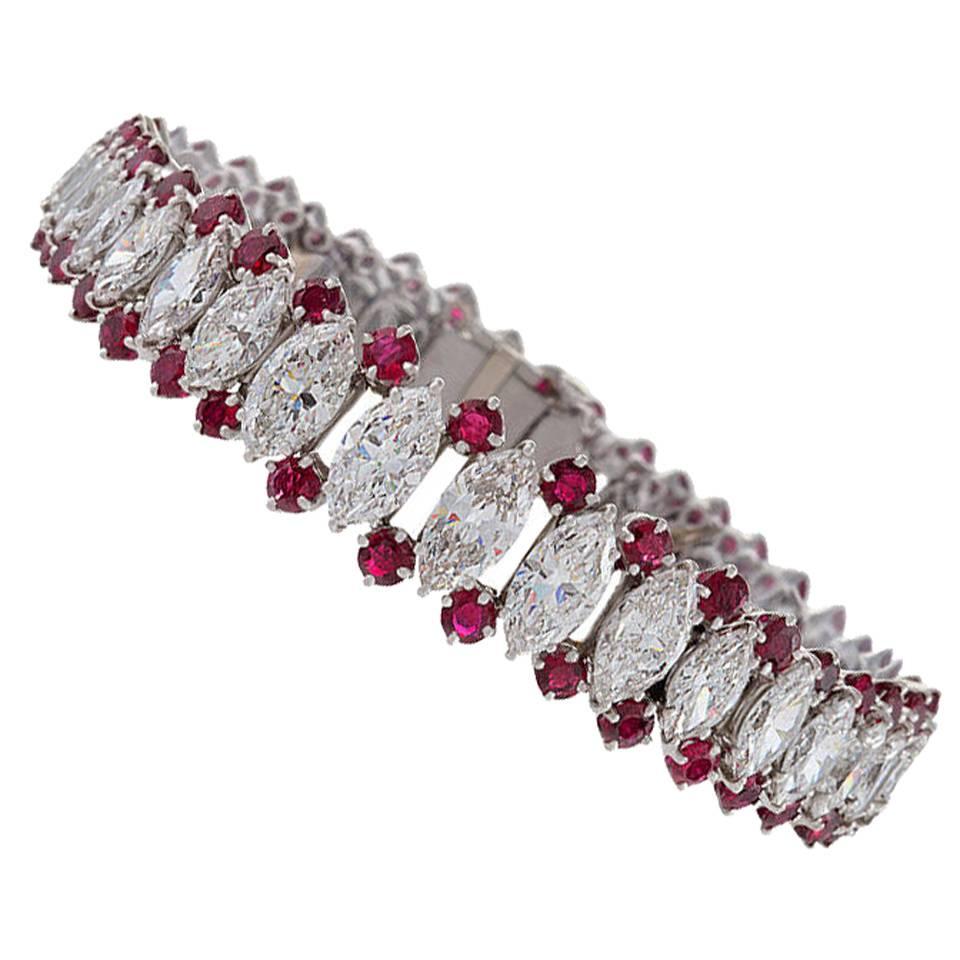 1960s Ruby Diamond Platinum Bracelet
