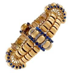 Boucheron Paris Retro Blue Sapphire Diamond Gold Bracelet 4