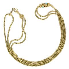 French 19th Century Gold  and Turquoise Matinee Neckace 