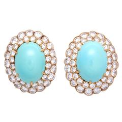  Important Van Cleef & Arpels Turquoise Diamond Gold Earrings