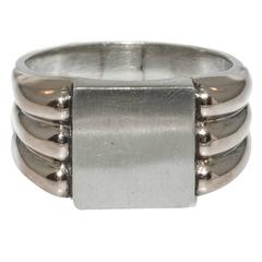 1940s Retro French Men's Silver Gold Signet Ring ( size 13 )