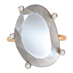 Erich Zimmermann Glowing Moonstone White Diamond Gold One of a Kind Ring