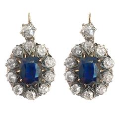Victorian 7.8 Carat Sapphire Diamond Silver Gold Drop Earrings 9