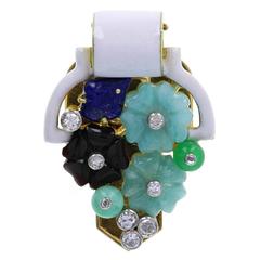 Cartier Tutti Frutti Jade Emerald Onyx Lapis Lazuli Diamond Brooch 12