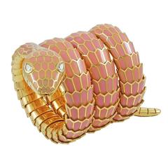 Bulgari Lady's Yellow Gold Diamond Enamel Serpenti Bracelet Wristwatch 6