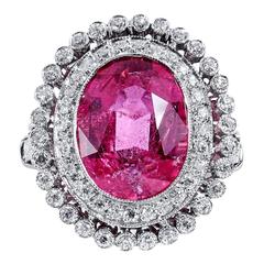 Pink Tourmaline Diamond Platinum Ring 9