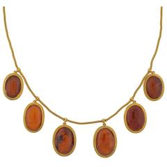 Victorian Natural Amber Gold Festoon Necklace
