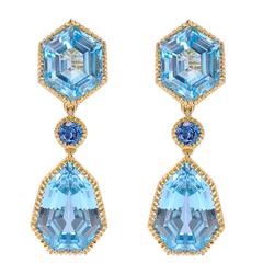 Verdura ​Blue Topaz Iolite Gold "Byzantine" Pendant Earrings