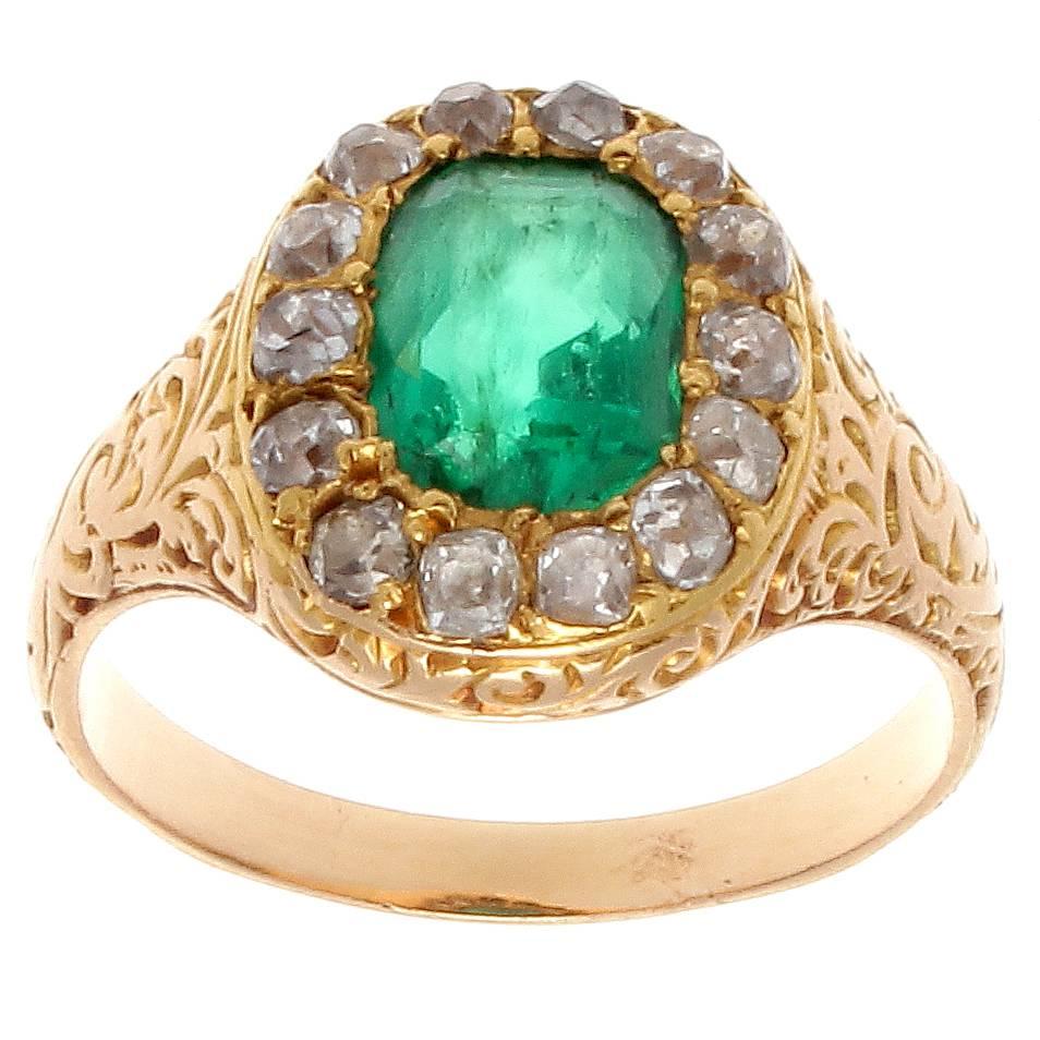 Belle Epoque Emerald Diamond Gold Ring