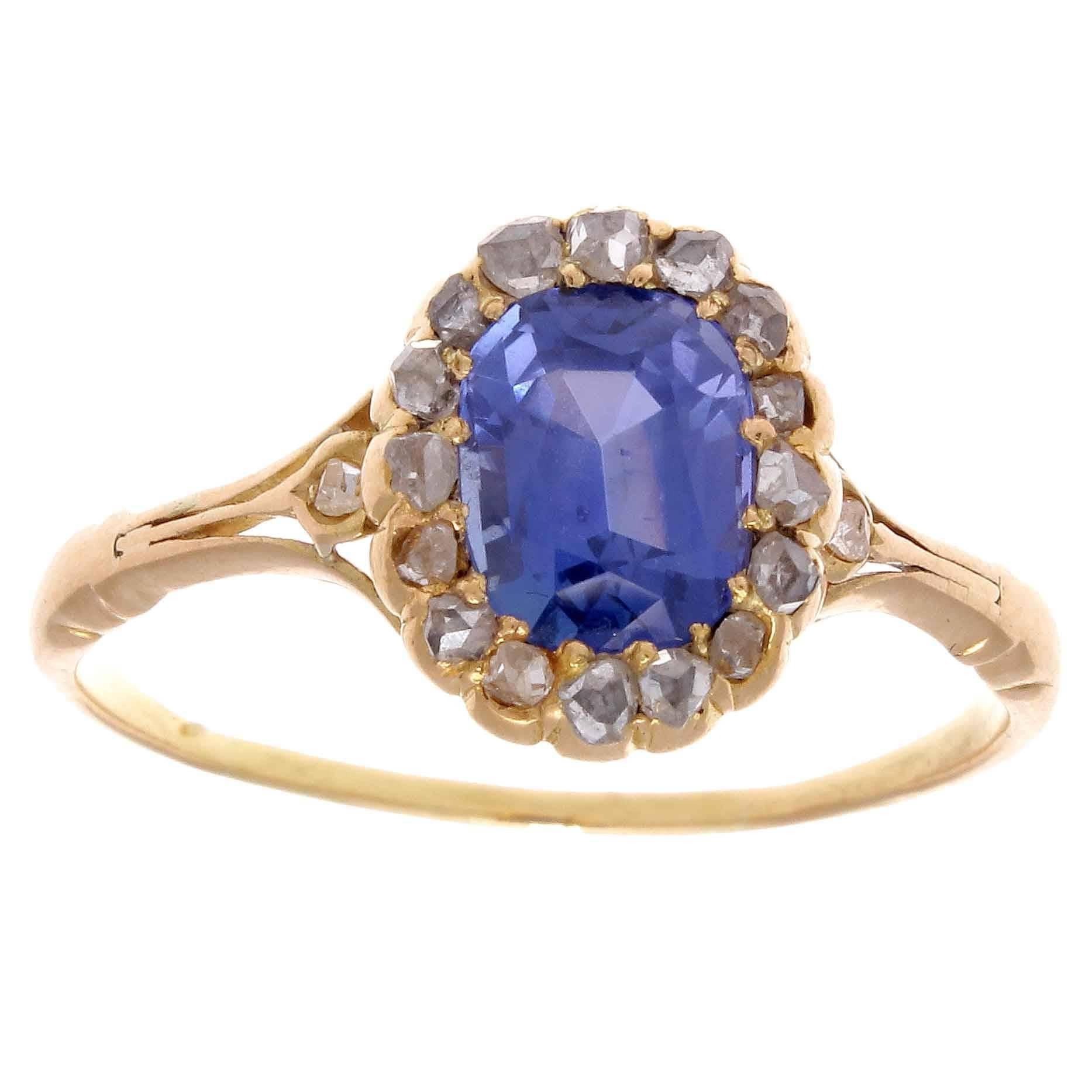 Antique Sapphire Diamond Gold Engagement Ring