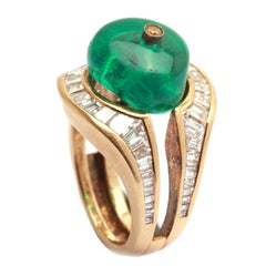 Unusual  Emerald Bead Diamond Ring 