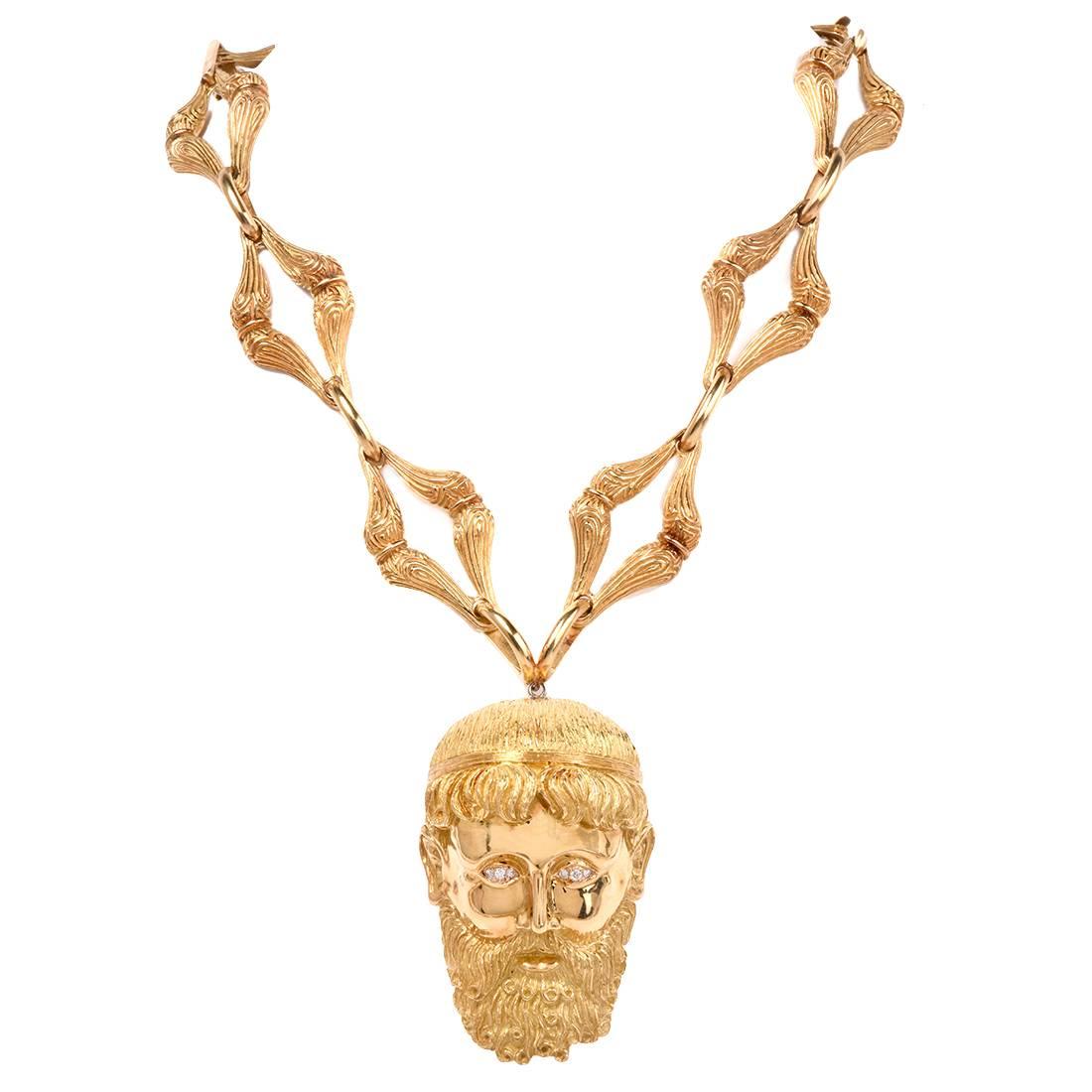 Henry Dunay Greek Gold Pendant Pin and Necklace