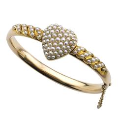 Victorian Pearl Gold Heart Bangle Bracelet 7