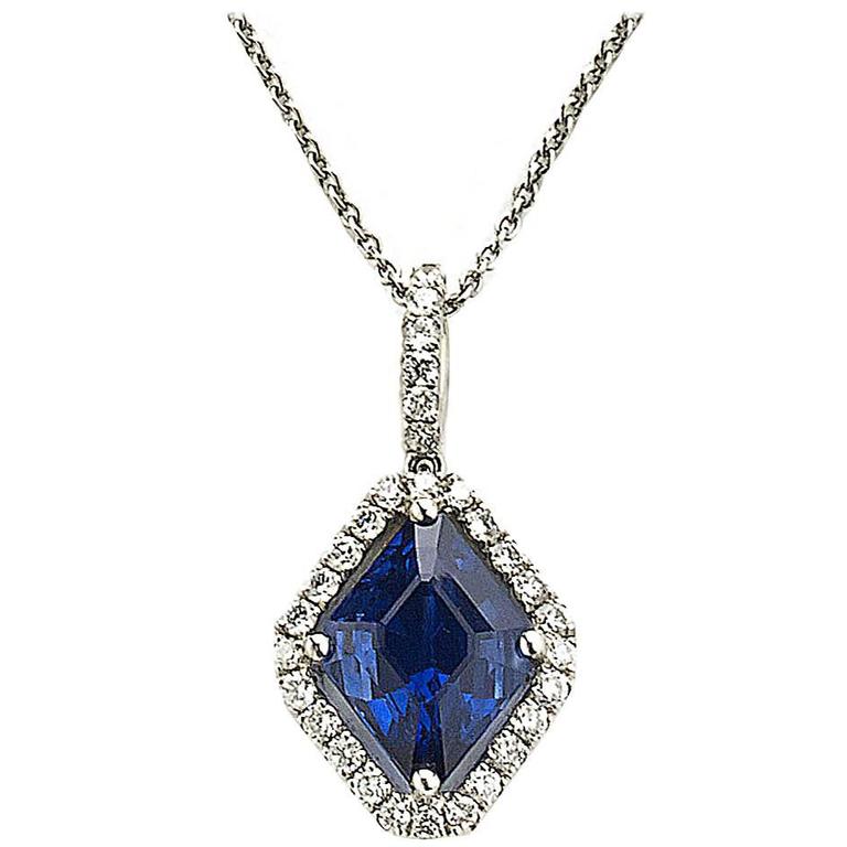 Sapphire Diamond Platinum Pendant For Sale