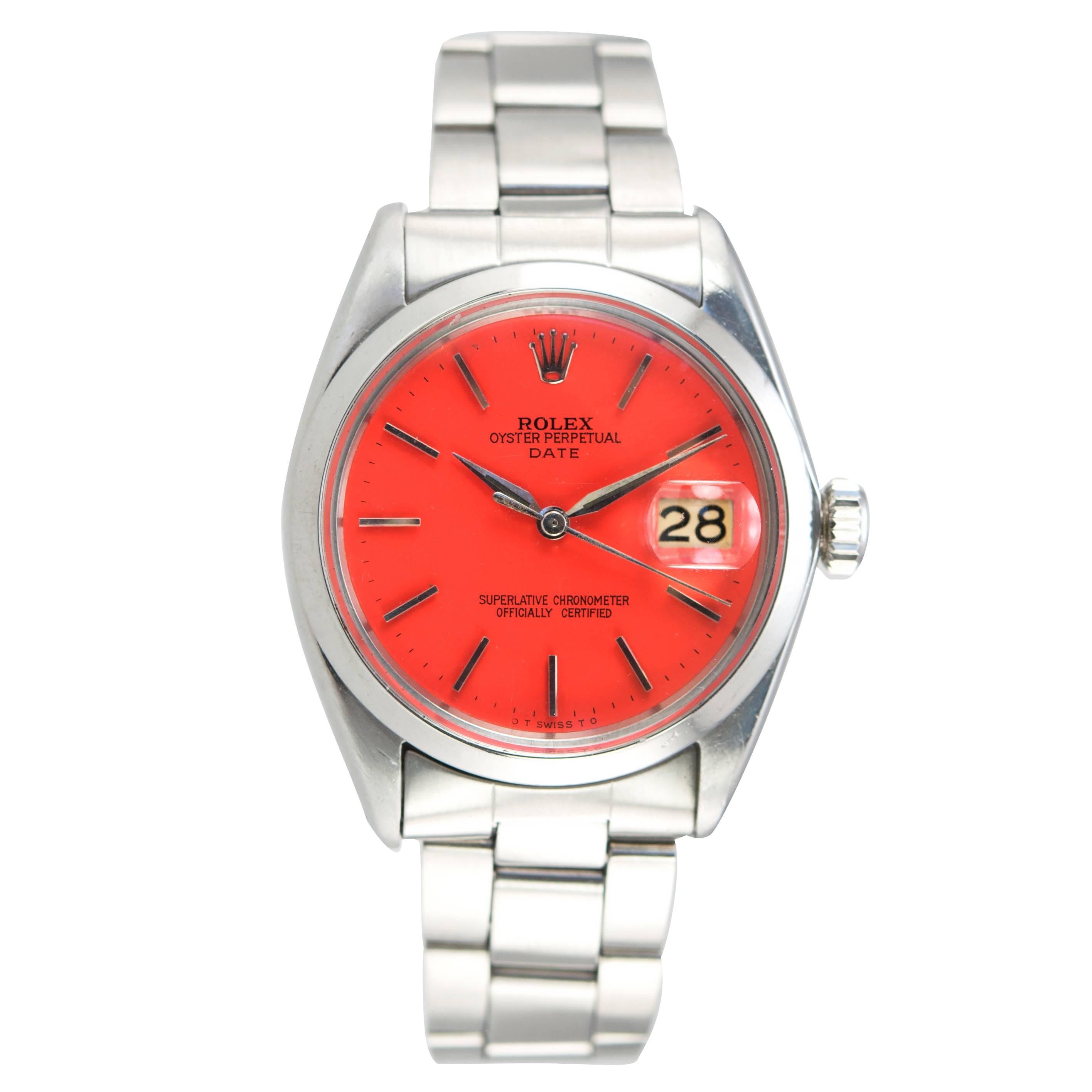 Rolex Stainless Steel Date Custom Coral Dial Wristwatch Ref 1500