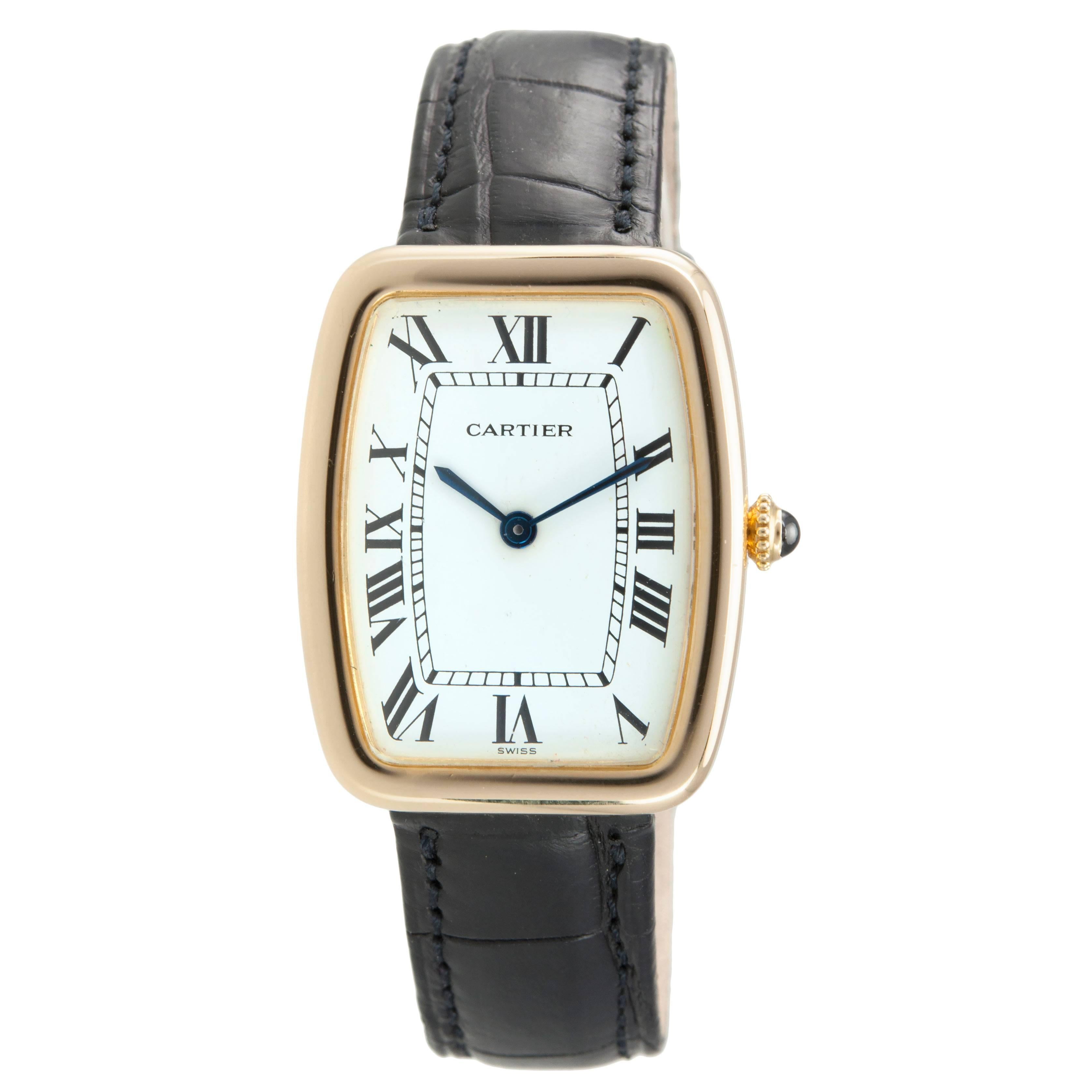 Cartier Yellow Gold Square Incurvee Wristwatch For Sale