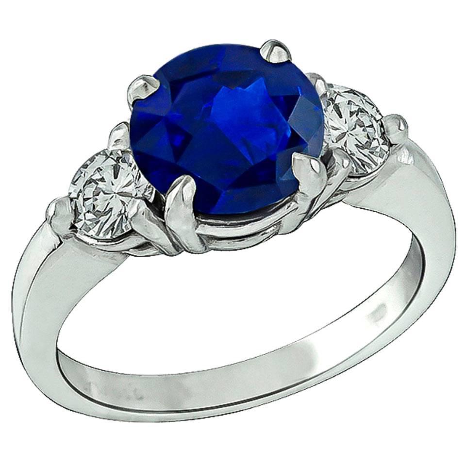 Natural 2.66 Carat Sapphire Diamond Engagement Ring