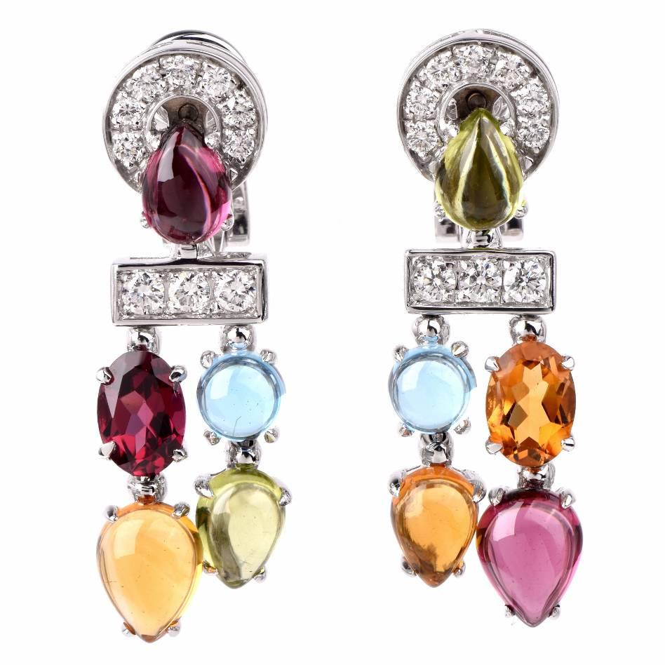 Bulgari Allegra Multigem Gold Pendant Earrings