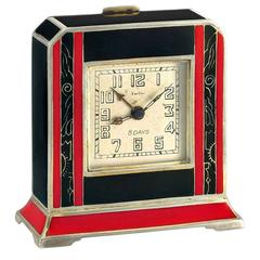 Cartier Silver and Red and Black Enamel 8-Day Desk Timepiece circa 1920s 1