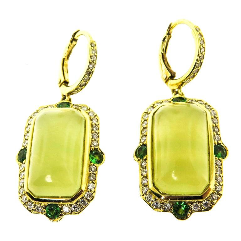 Green Beryl Gold Earrings at 1stDibs