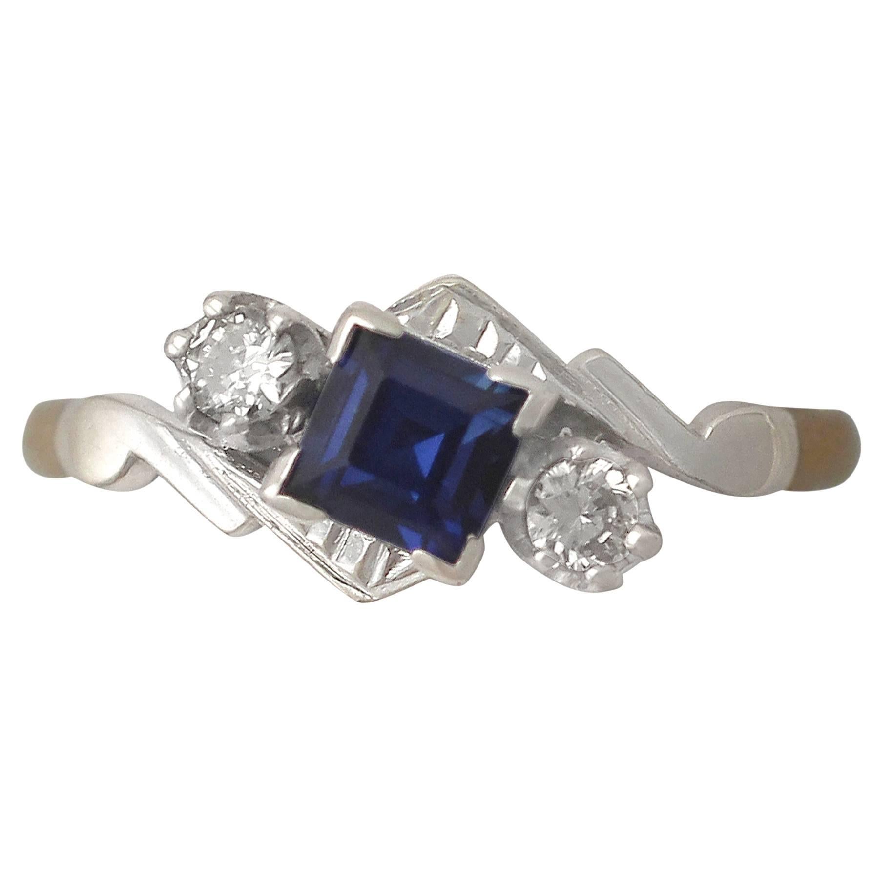 0.55Ct Sapphire & 0.18Ct Diamond, 18k Yellow Gold Dress Ring, Vintage Circa 1950