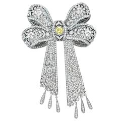 White and Yellow Diamond Bow Brooch 10